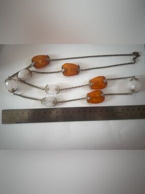 Avon Gold and Orange Beaded Necklace Vintage Festival 70s bohemian